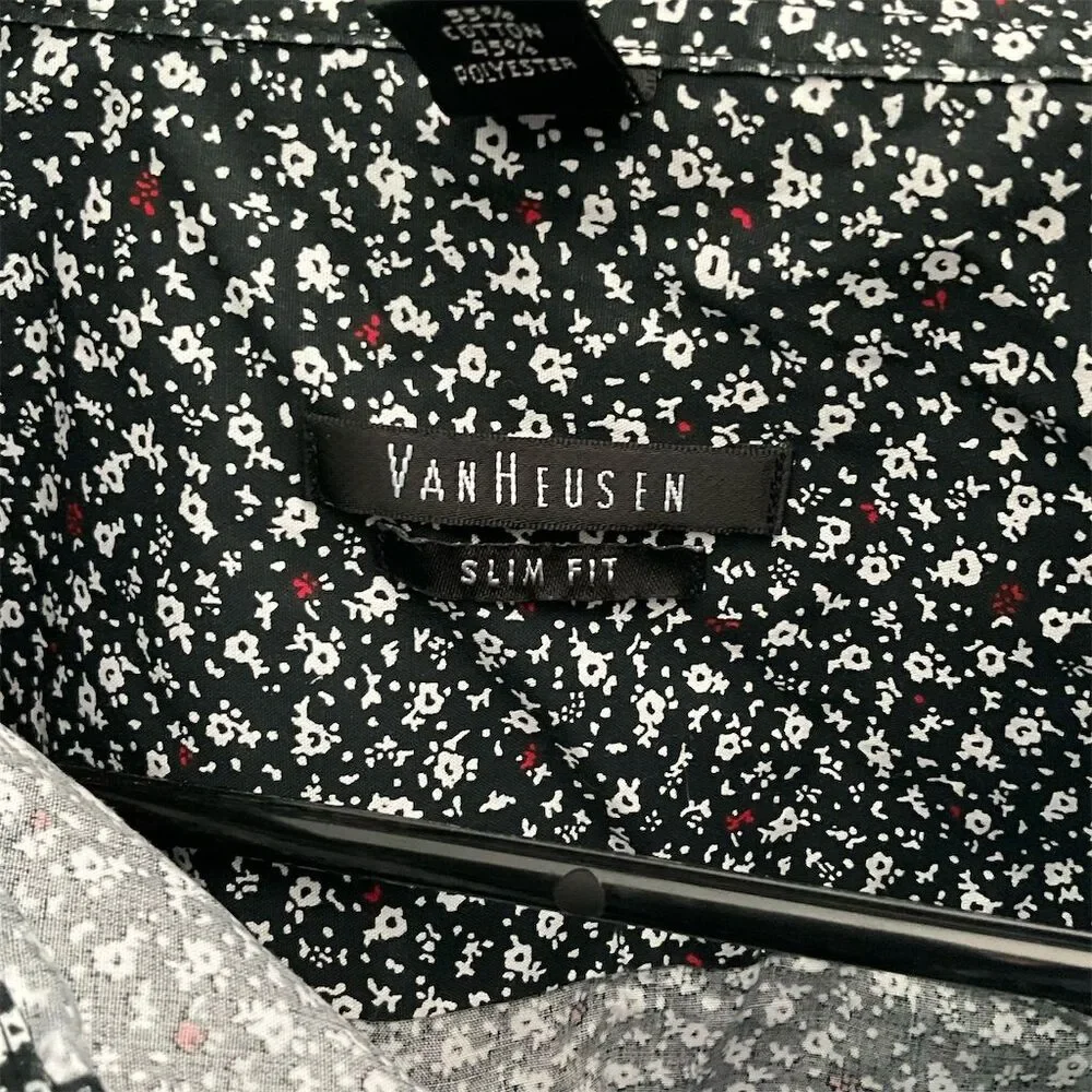Van Heusen Men's‎ Slim Fit Floral Black Button-Down Shirt 17 34/35